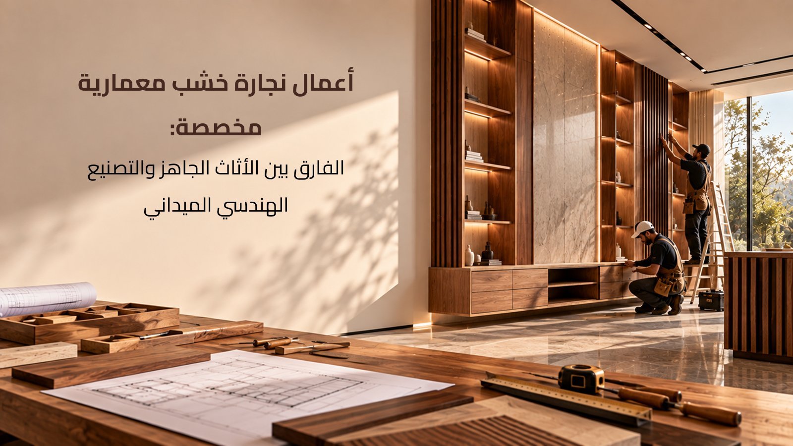 أعمال نجارة خشب معمارية وتفصيل خزائن مدمجة باستخدام ماكينات CNC الدقيقة