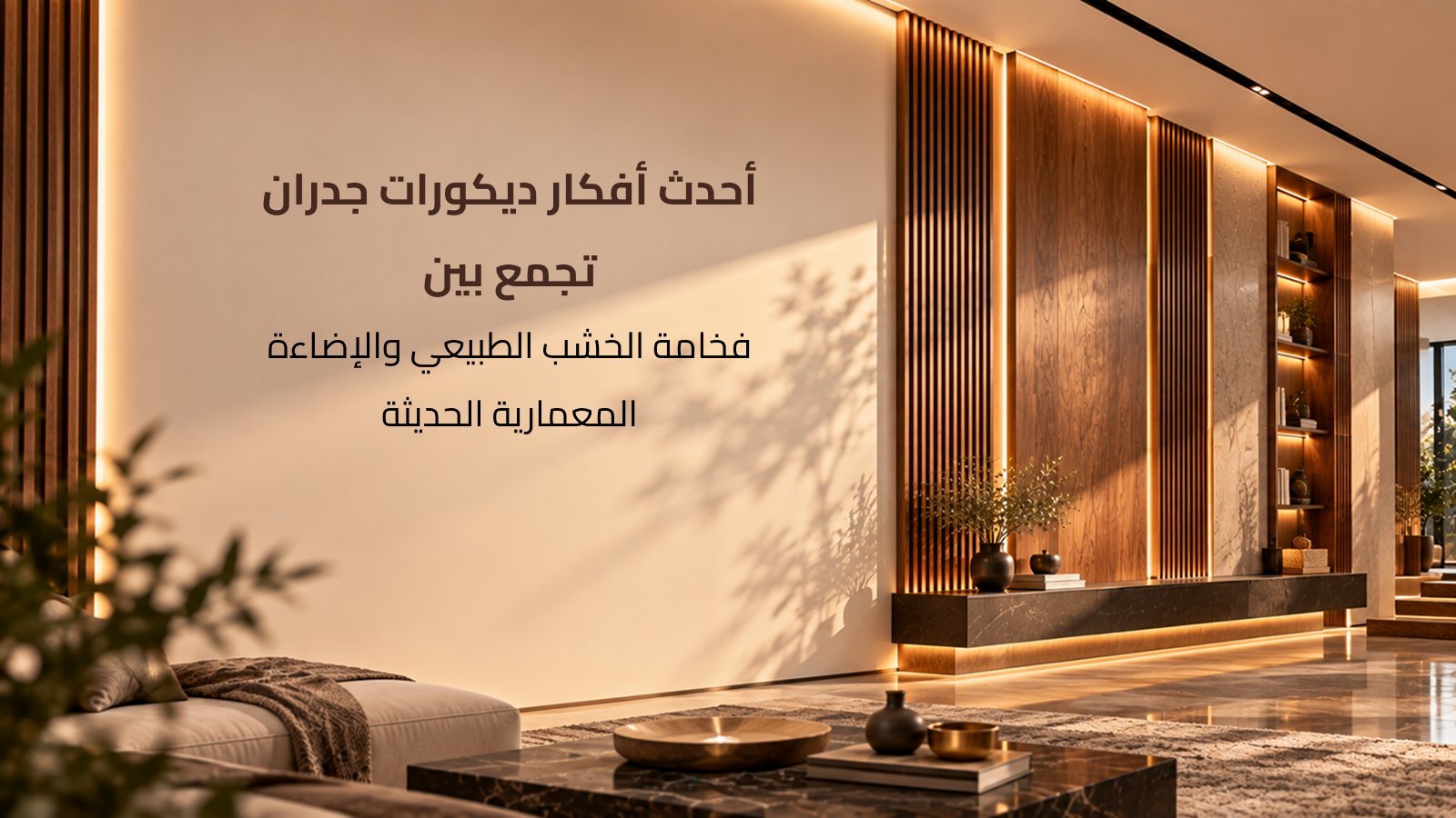 ديكورات جدران صالات فخمة تجمع بين ألواح الرخام والتكسيات الخشبية والإضاءة الحديثة